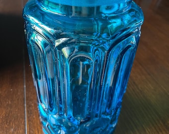 Vintage LE Smith Blue Moon & Stars Glass Canister Containers