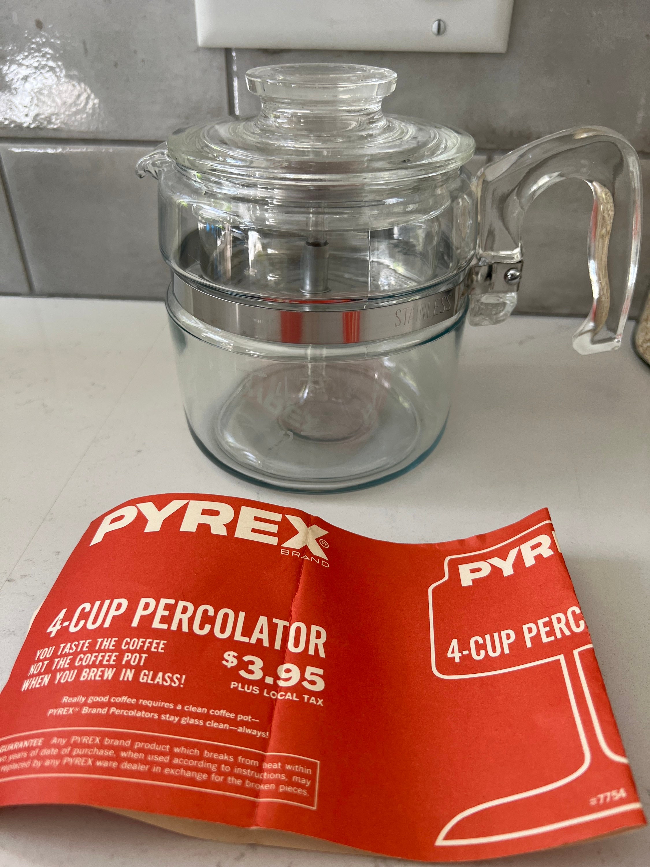 Vintage Pyrex 7754 B Flameware Glass Coffee Percolator Pot Complete 4 Cup.  