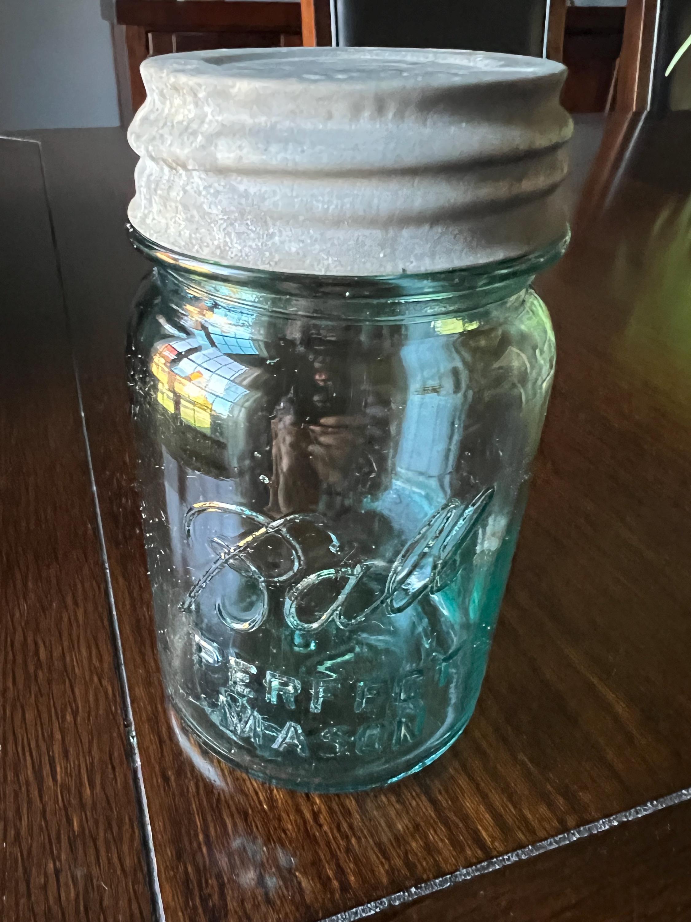 Rare Vintage Number 13 Ball Perfect Mason Aqua Pint Jar W