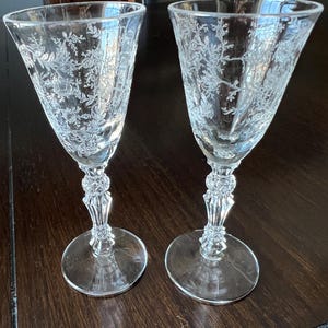 Vintage Pair of Fostoria Chintz Cordial Glasses- Stem #6026, Etch#338 Circa 1940-1973