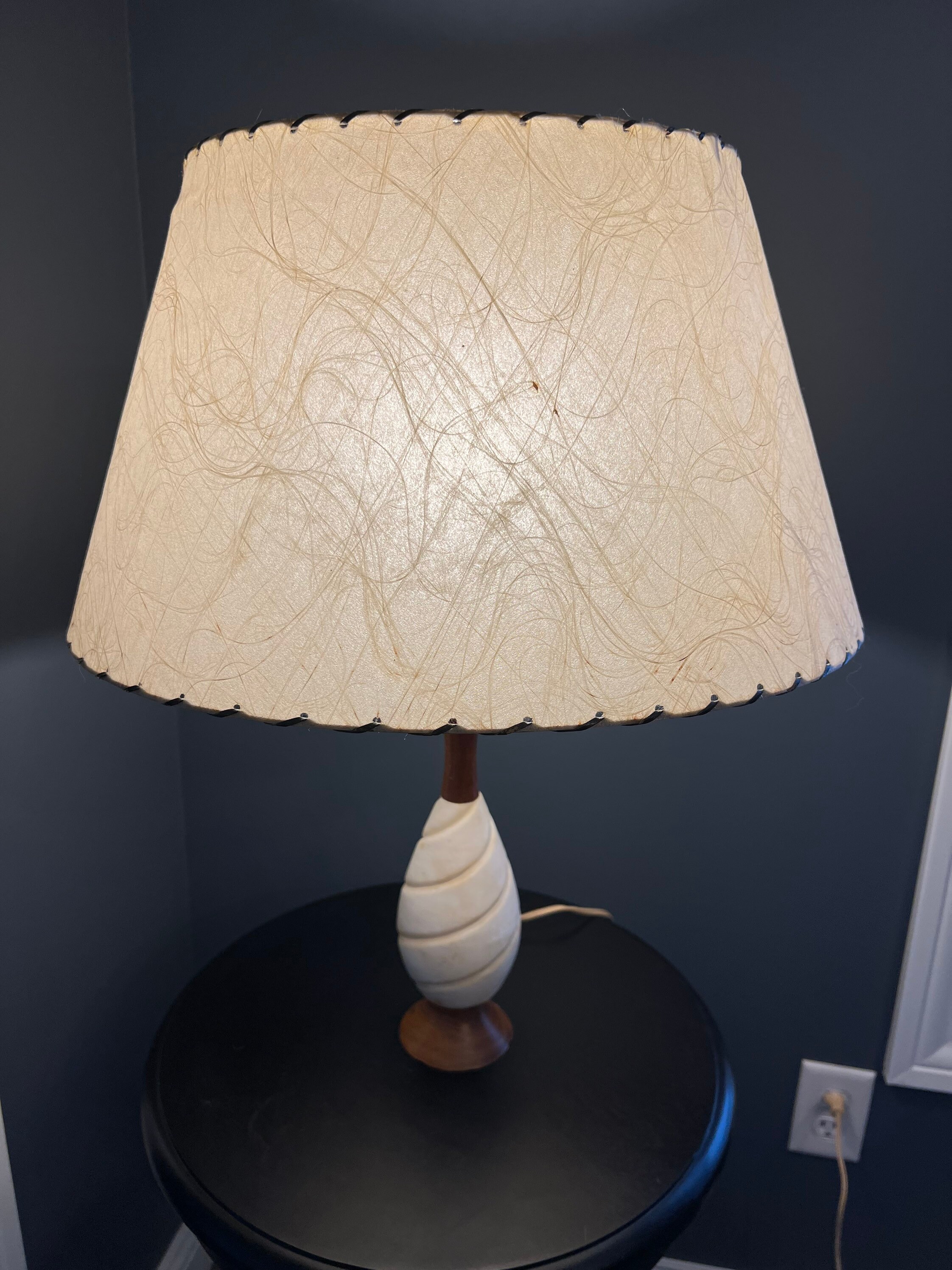 Vintage Mid Century Alabaster and Teak Lamp SG Italy With