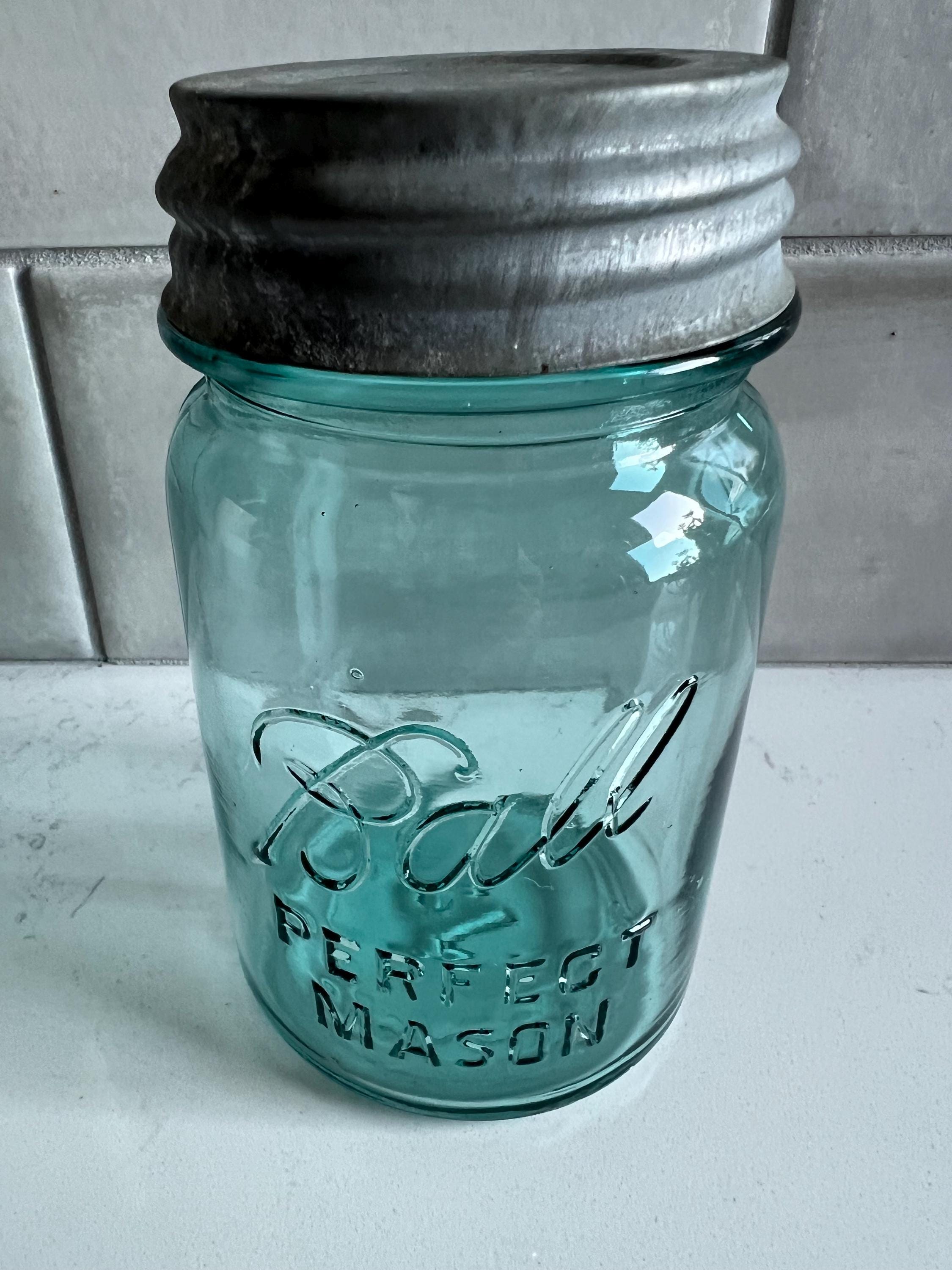 Rare Vintage Number 13 Ball Perfect Mason Aqua Pint Jar W