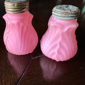 Victorian Antique EAPG Fostoria Paneled Shell Pink Glass Salt and Pepper Shakers- Circa 1890