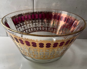 Rare Vintage Mid Century Culver Cranberry Scroll Punch Bowl- 10 1/2"