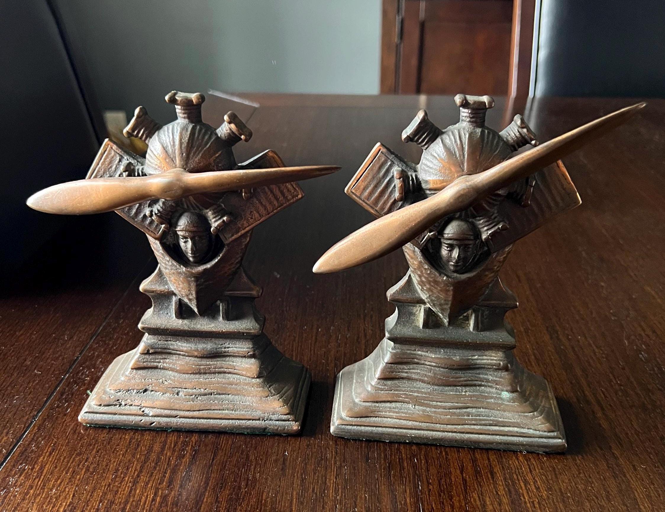 Rare Vintage Charles Lindbergh Commemorative Cast Iron Bookends