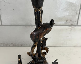 Antique Art Nouveau Forged Wrought Iron Floral Candle Holder- 9"