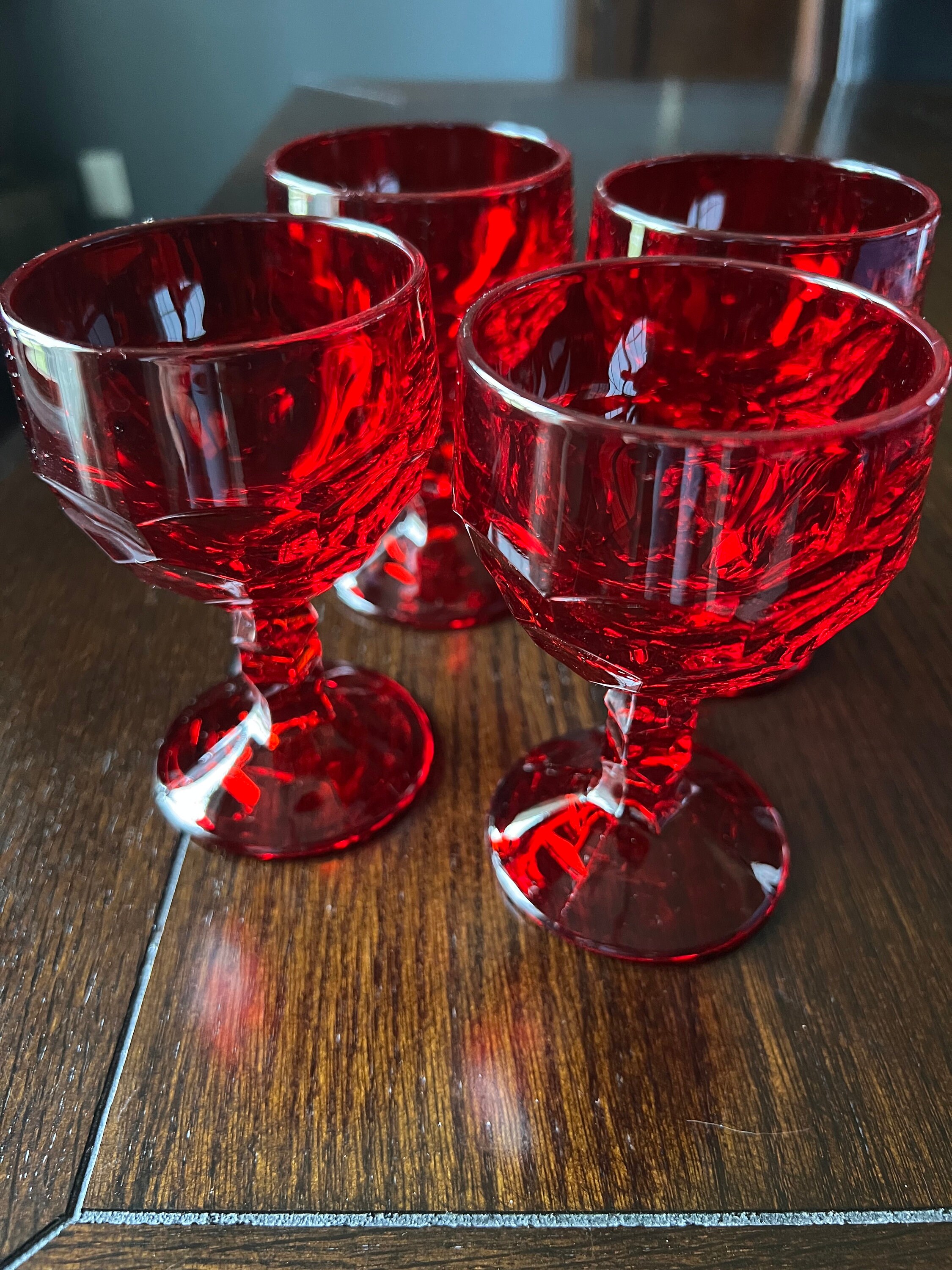 Vintage Set of 4 Mid Century Viking Glass Georgian Ruby 4 Oz. Wine