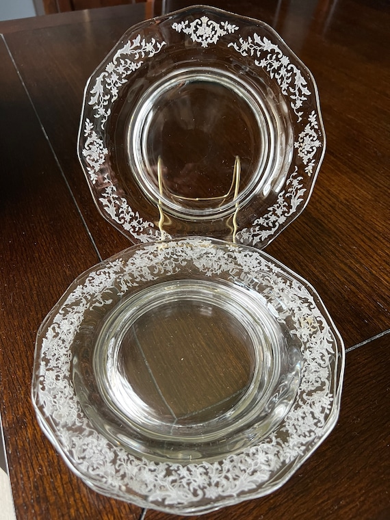 フォストリア アンティーク エッジング サラダ デザート プレート 4枚セット Vintage Fostoria Navarre Etch Salad Plates- Set of 4, 7 3/4