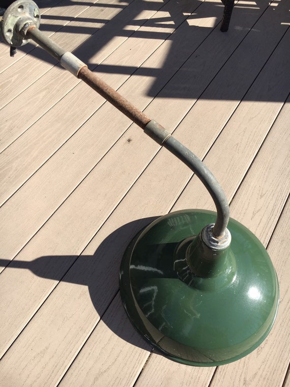 Vintage Large Green Porcelain Enameled Gas Station Barn Light Image 0