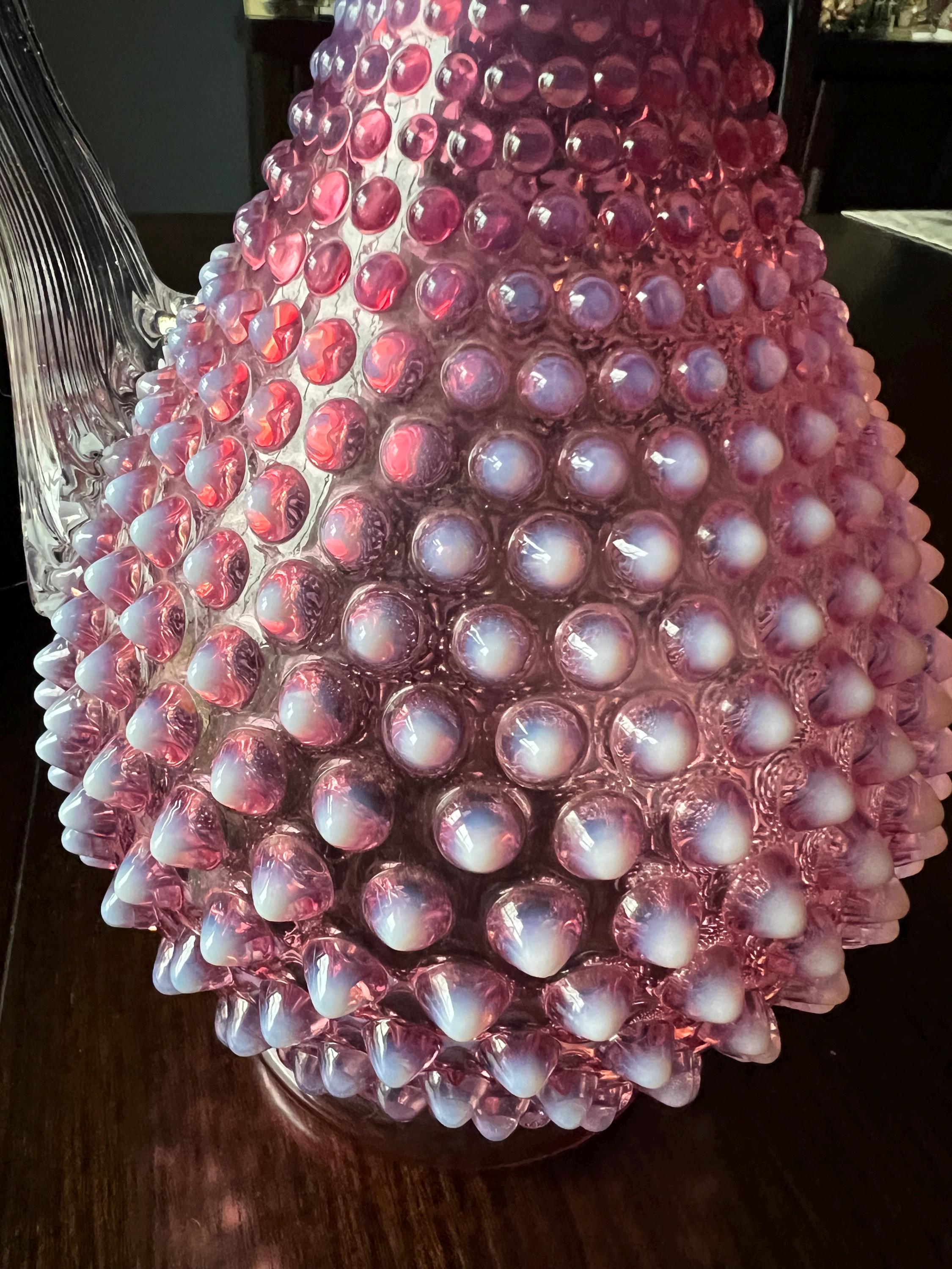 Vintage Fenton Cranberry Opalescent Hobnail Decanter With Original
