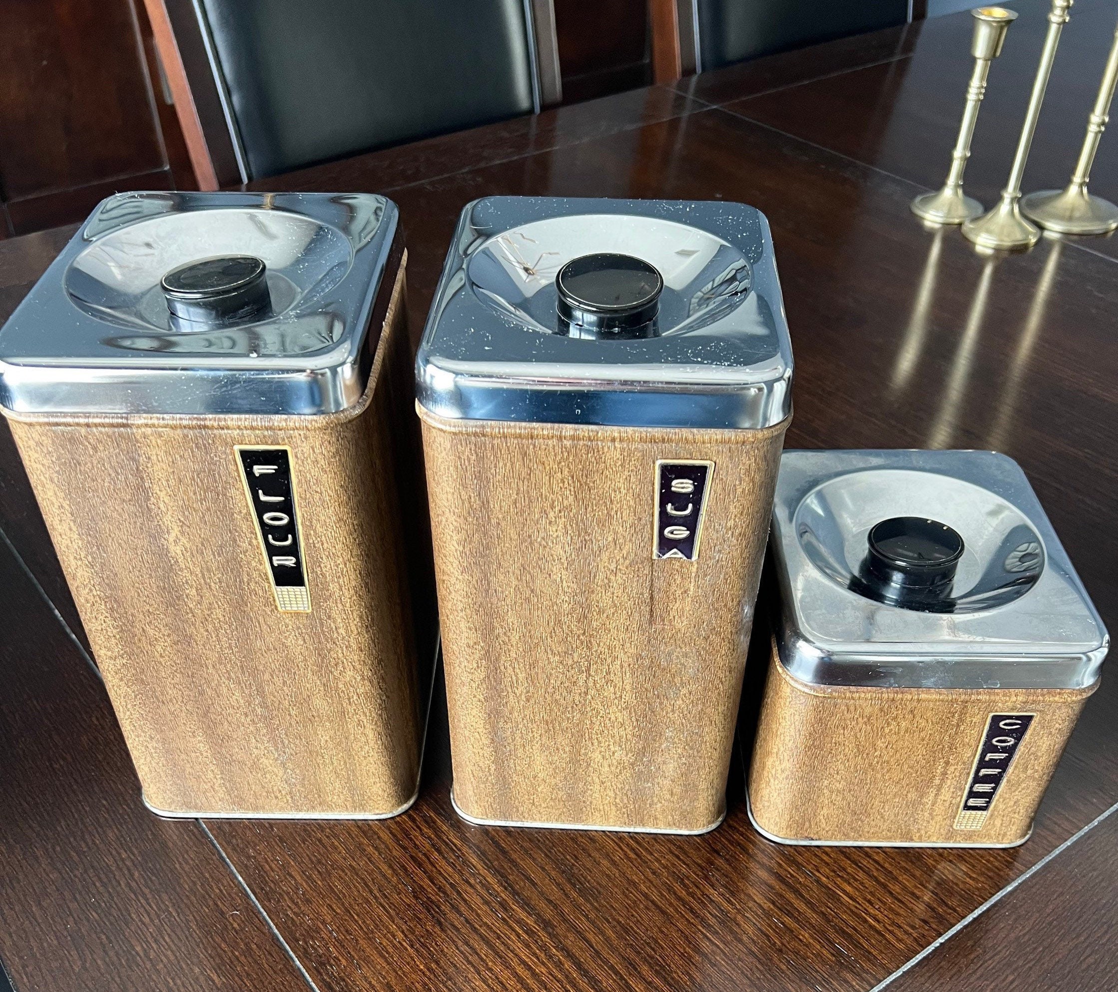 Vintage Mid Century Lincoln Beautyware Wood Grain Set of 3