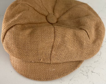 Vintage Original 1970's Natural Burlap Newsboy Cap, Boho Cabbie Hat- Original Tag