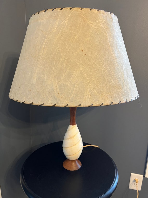 Vintage Mid Century Alabaster and Teak Lamp SG Italy With