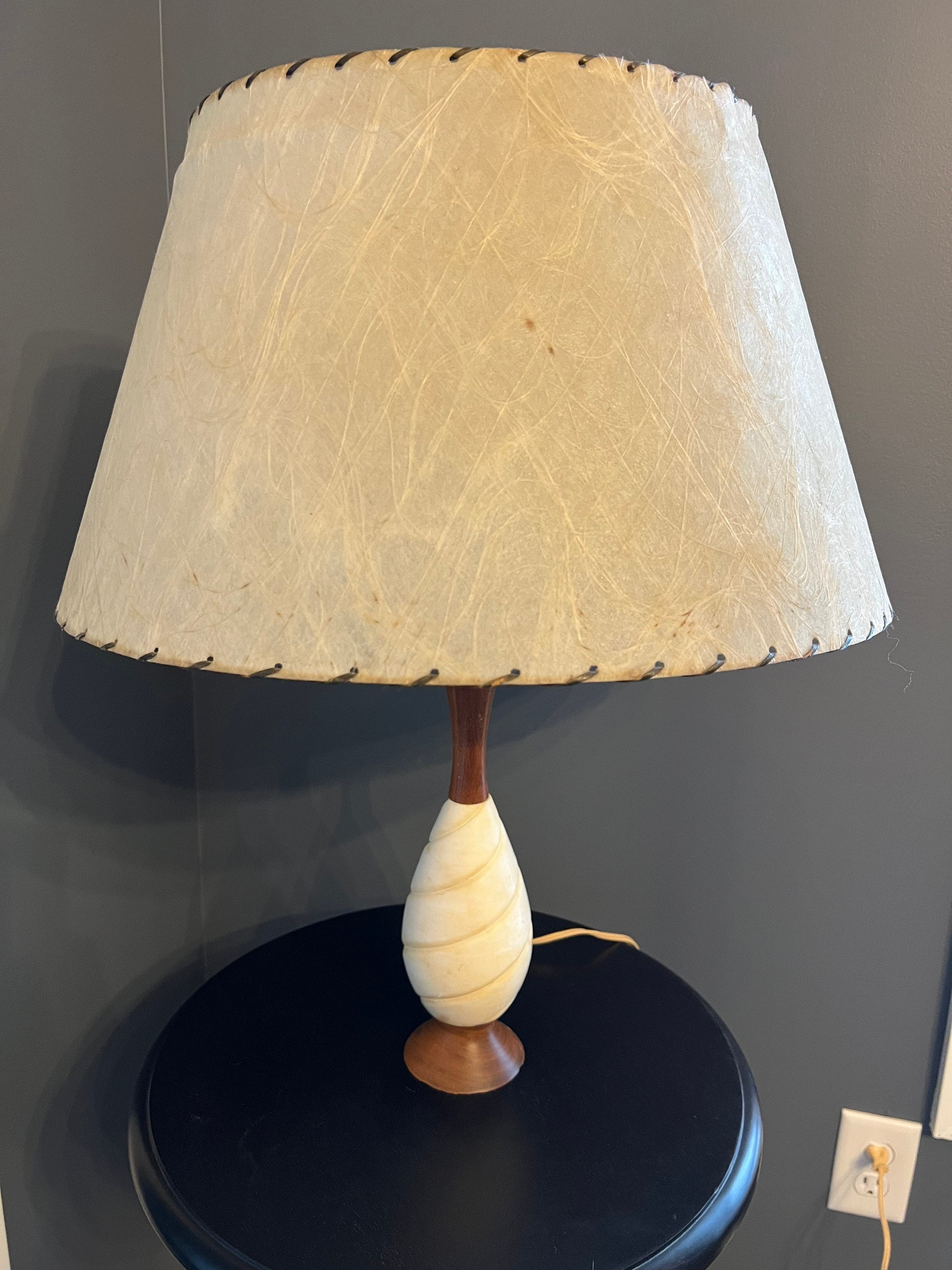 Vintage Mid Century Alabaster and Teak Lamp SG Italy With