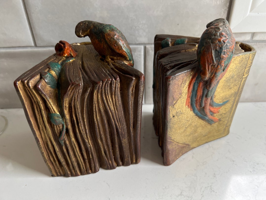 Vintage Galvano Bronze P. Mori and Sons Bookends W/parrott Atop Edgar ...