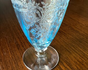 Vintage Fostoria June Blue Azure Footed Juice Glass- Stem #5098, Etch#279 Circa 1928-43