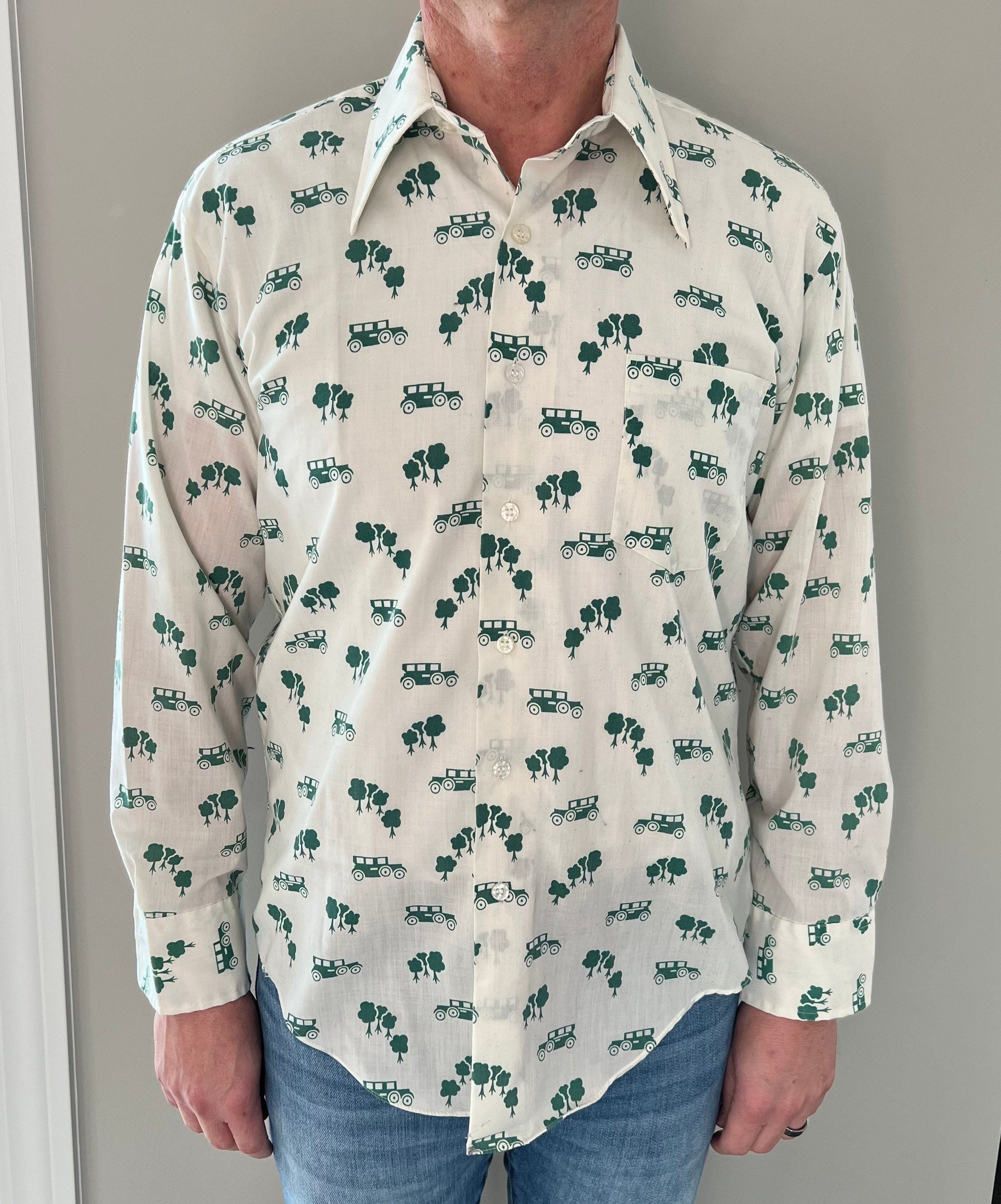 Vintage Kmart Permanent Press Men s Shirt off White With Green