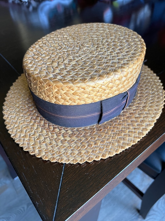 Antique Gordon Straw Boater Hat, Size 6 7/8, Gatsby Era 1920's 