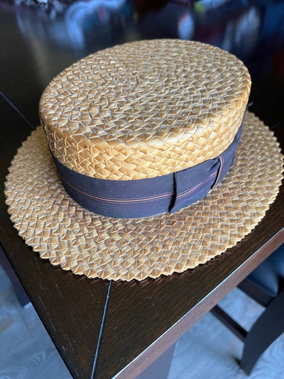 Antique Gordon Straw Boater Hat, Size 6 7/8, Gatsby Era 1920's 