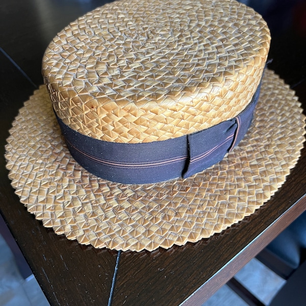 Antique Gordon Straw Boater Hat, Size 6 7/8, Gatsby Era- 1920's