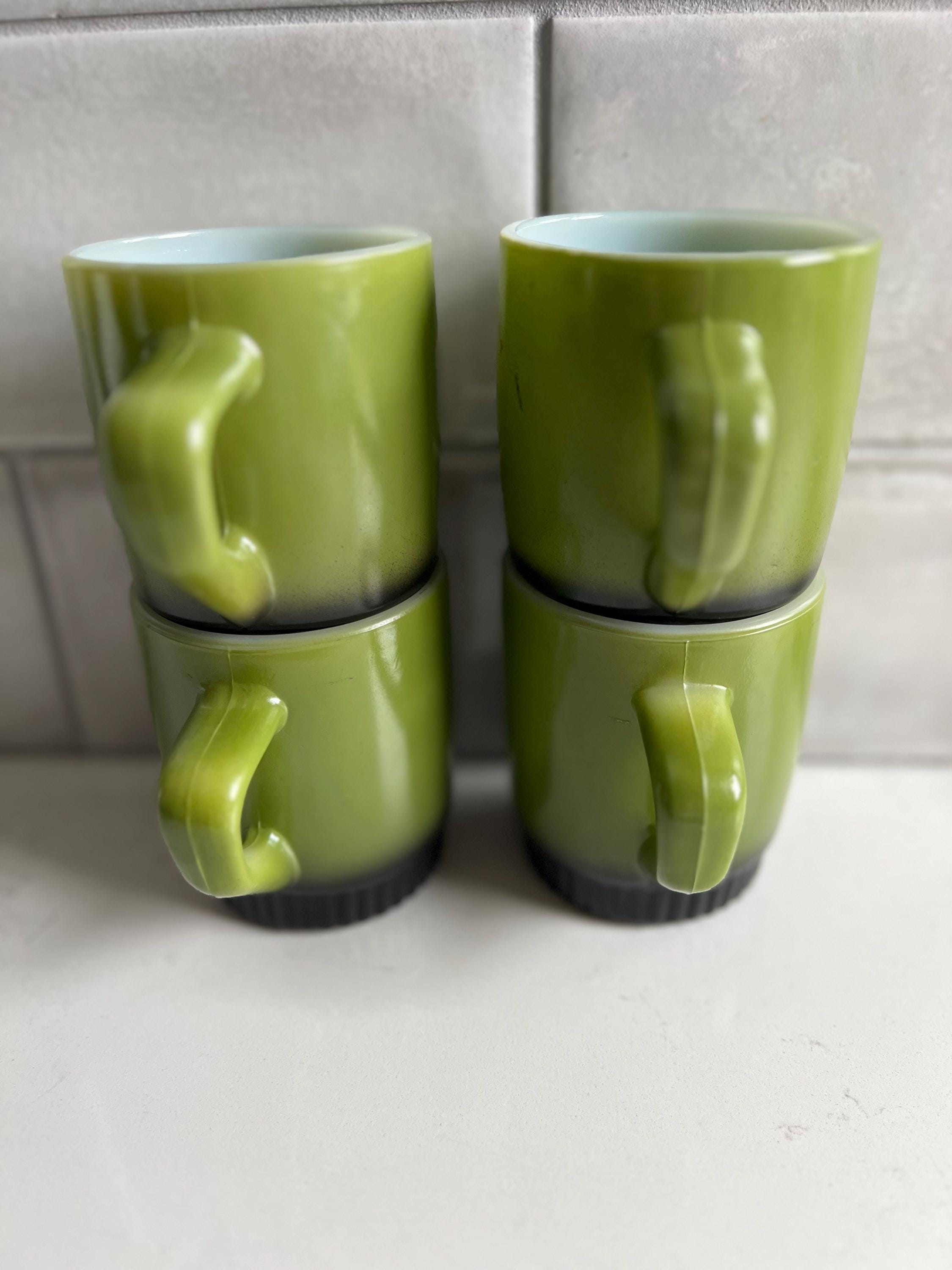 Vintage Fire King Anchor Hocking Avocado Green, D Handle, Ribbed