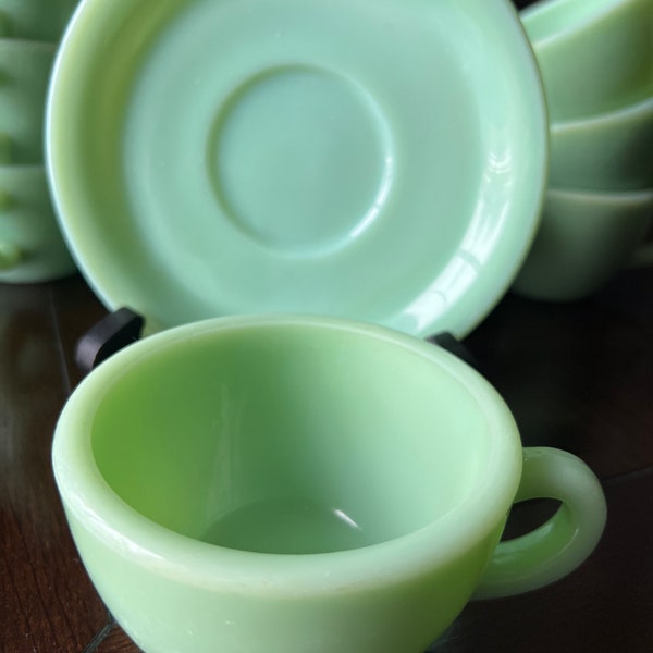 Vintage Fire King Jadeite Oven Ware G299 Coffee Cup/Mug and G295 Saucer- One Set