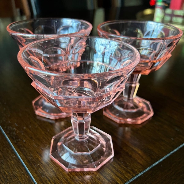 Set of Three Vintage Indiana Glass Tea Room Pink Depression Champagne, Tall Sherbet Glasses-4 1/2" Circa 1920's