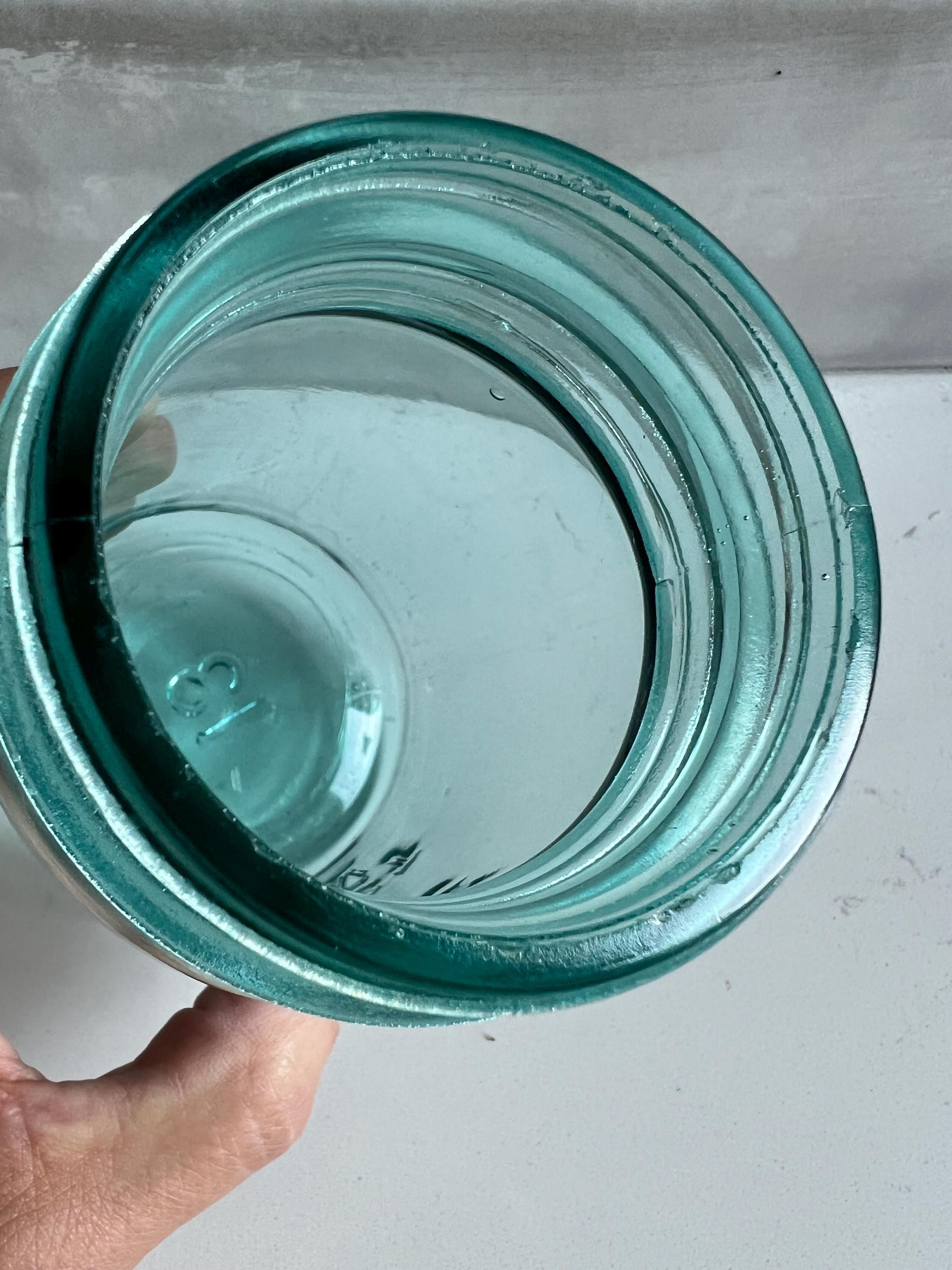 Rare Vintage Number 13 Ball Perfect Mason Aqua Pint Jar W/zinc