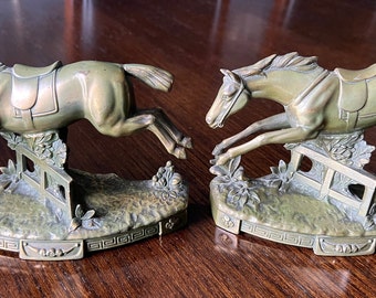 Rare Antique Jennings Brothers "Jumper” Horse Bookends JB 3012- Circa 1930