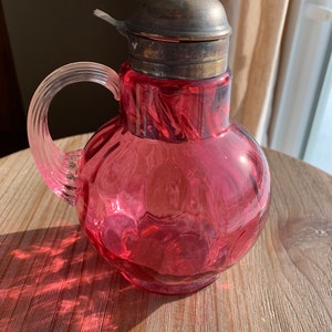 Antique LG Wright Cranberry Coin Spot Syrup or Molasses Jug