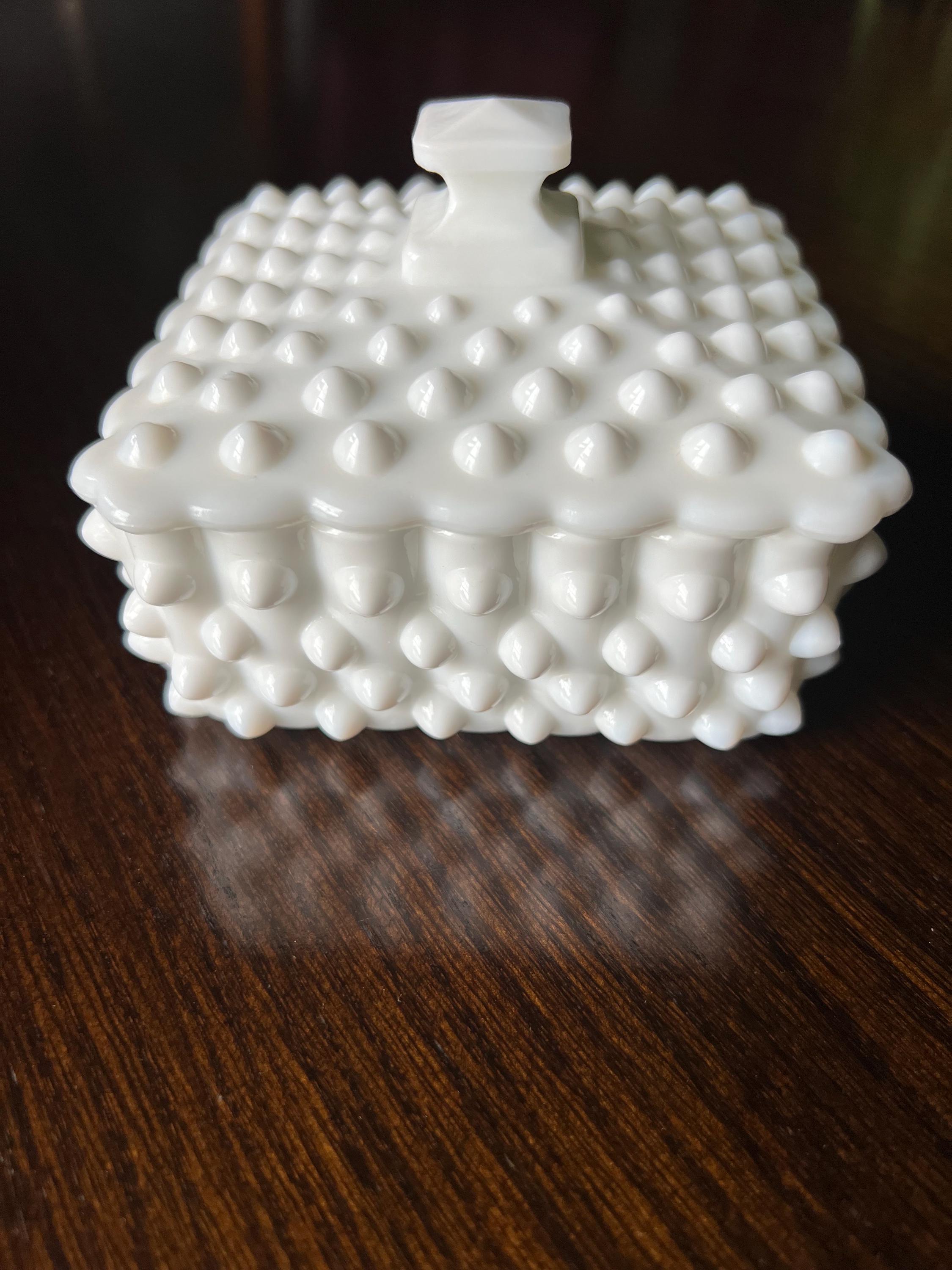 Vintage Fenton Hobnail Milk Glass Cigarette Box - # 3685, Circa 1950's