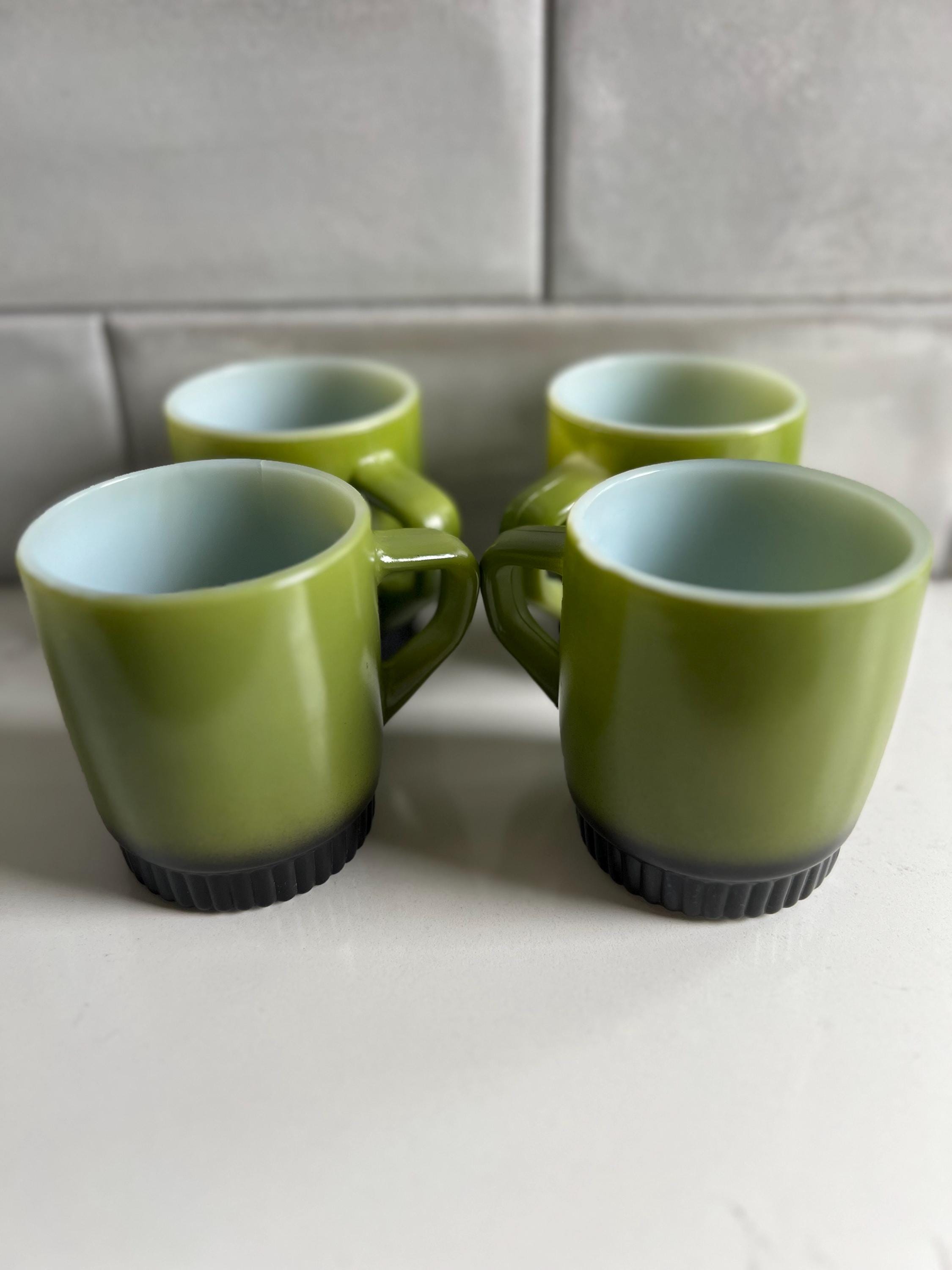 Vintage Fire King Anchor Hocking Avocado Green, D Handle, Ribbed