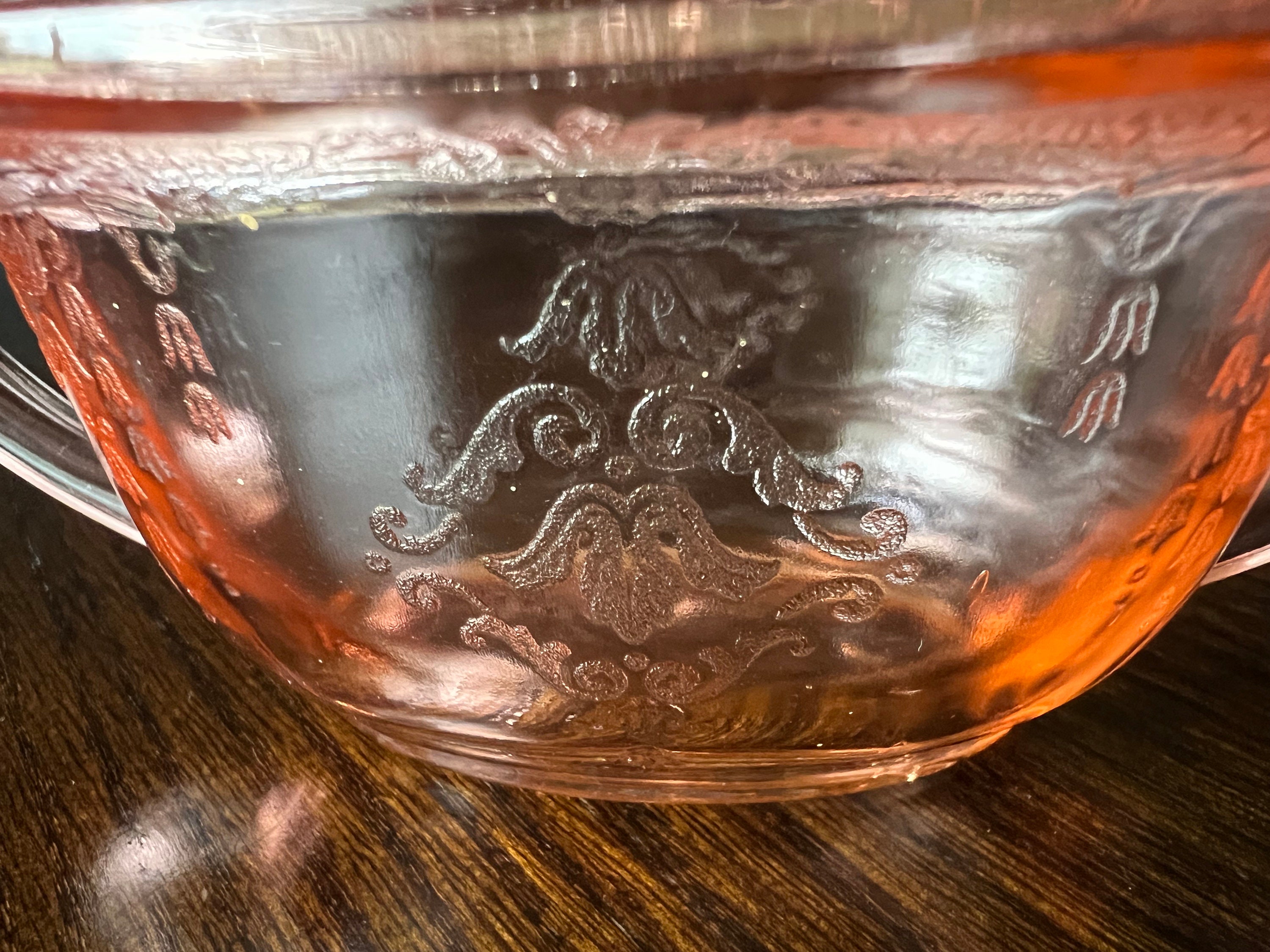 Vintage Anchor Hocking Princess Pattern Pink Depression Covered