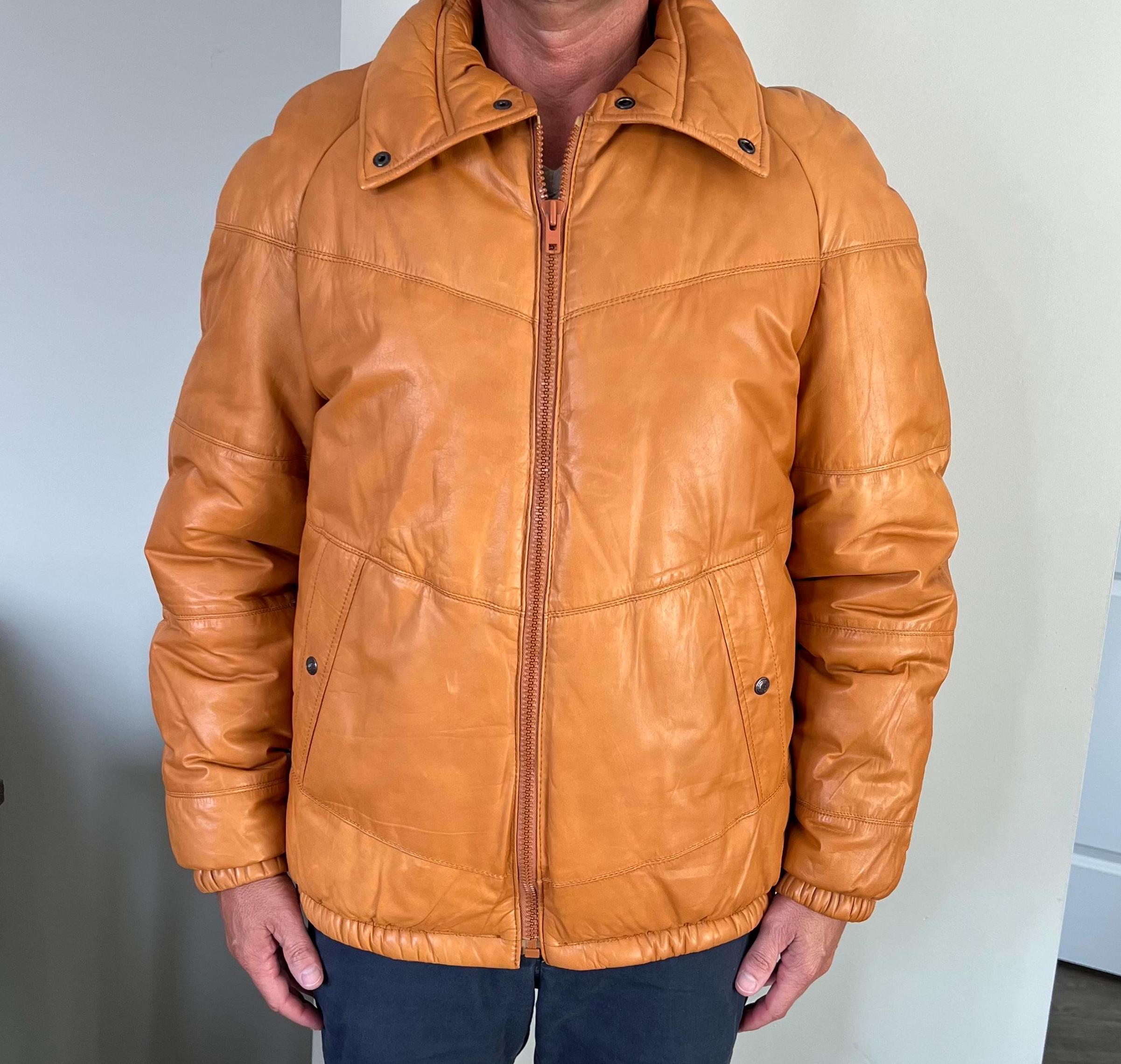 Vintage 1970's Neto Genuine Leather Camel Color Lined Men's Coat