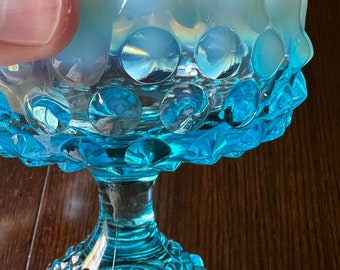 Vintage Fenton Blue Opalescent Hobnail Footed Candy Dish/comport