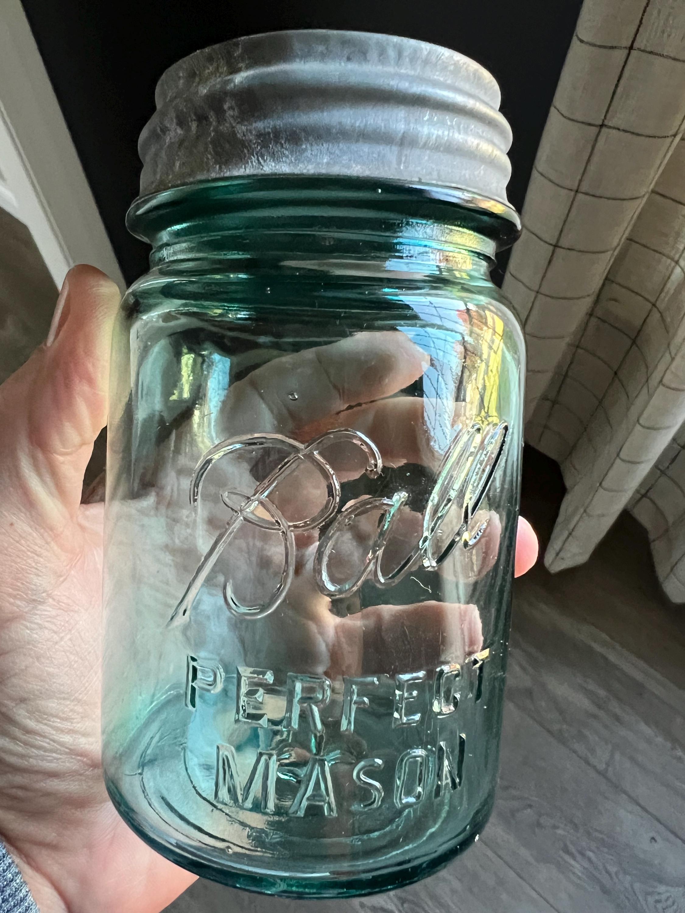 Rare Vintage Number 13 Ball Perfect Mason Aqua Pint Jar W