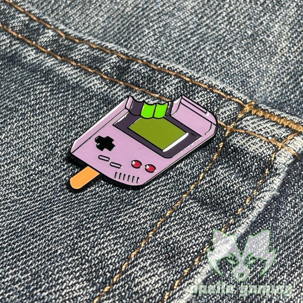 Gameboy DMG-01 GB Ice Cream Lapel Pin - Cute Purple Ice Lolly Ice Pop Gamer Accessories Nostalgic N64 SNES Retro Throwback Gaming Gear