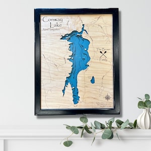 Conway-meer | Aangepaste meerkaart | nautisch decor | Huisdecoratie meer | viskaart | huwelijkscadeau | Kaart van het meer