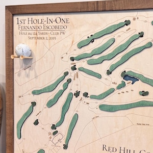 Personalized Golf Course Map Art: Hole-in-One Gift, Engraved Wood