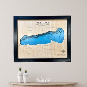 Pike lake, Custom Wood Map, Lake House Decor, Lake Map, Wood Lake Map, Custom lake map, Depth Map, Cabin Decor,