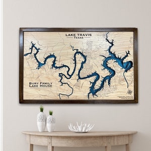 Mapa de madeira personalizado do Lago Travis, decoração de casa no lago, mapa do lago, mapa de madeira do lago, mapa personalizado do lago, mapa de profundidade