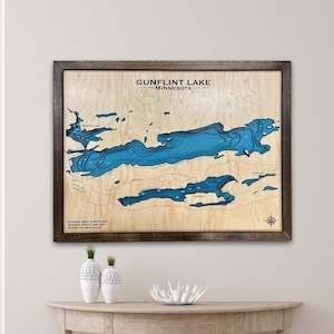 Gunflint Lake Custom 3d wood Map, Lake House Decor, Lake Map, Wood Lake Map, Custom lake map, Depth Map