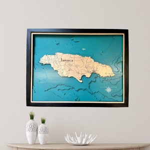 Jamaica, (Customizable), island life, Lake House Decor,Custom Wood Map, depth map, wood map, Custom Lake Map, Cabin Lake Map, 3d lake map