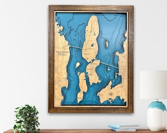 Custom Island 3D Map, Custom Island map, nautical decor, Island house Decor, fishing map, wedding gift, Lake Map