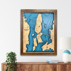 Mappa 3D dell'isola personalizzata, mappa dell'isola personalizzata, decorazioni nautiche, decorazioni per case sull'isola, mappa della pesca, regalo di nozze, mappa del lago