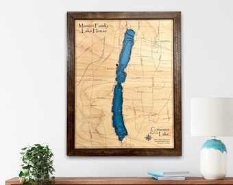 Conesus lake | Custom lake map | nautical decor | Lake house Decor | fishing map | wedding gift | Lake Map |