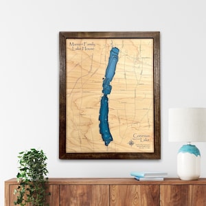 Conesusmeer | Aangepaste meerkaart | nautisch decor | Huisdecoratie meer | viskaart | huwelijkscadeau | Kaart meer |