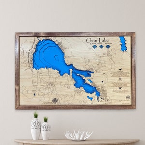 Clear lake | Custom lake map | nautical decor | Lake house Decor | fishing map | wedding gift | Lake Map |