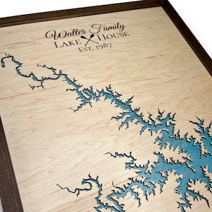 Lake House Decor, Any Lake Customized Wood Art, 3D Custom Lake Map, Present for lake lover, Wood Wall Art Lake Signs on Wood Wall Decor