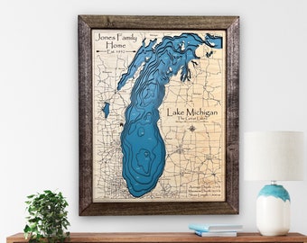 Lake Michigan | Great Lakes | Custom lake map | nautical decor | Lake house Decor | fishing map | wedding gift | Lake Map |